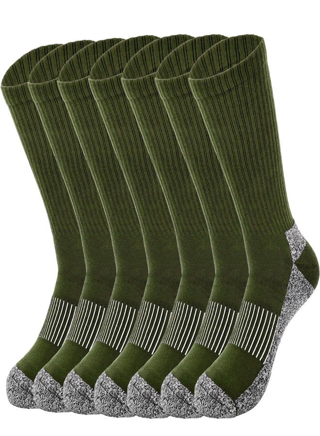 Skyebed 7 Pairs Men's Military Boot Socks - Army Green Thickened Warm Military Grade Crew Socks for Adult Working Outdoor Activities (US, Alpha, One Size, Regular, Regular, Green Thin - Style 2) - Image 1